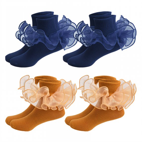 TELOLY 4Pairs Kids Socks,1-3 Years Old Ruffle Socks,3D Anti-Slip Heel Design Lace Socks,Style3,12-15Cm