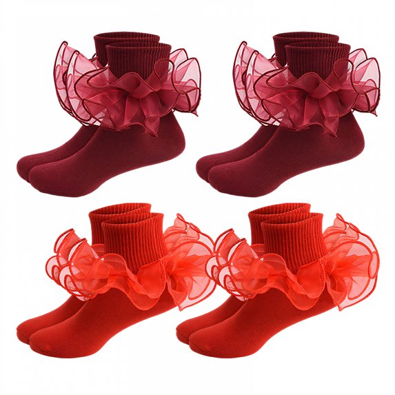 TELOLY 4Pairs Kids Socks,1-3 Years Old Ruffle Socks,Girly Elegance Socks Lace Socks,Style1,12-15Cm