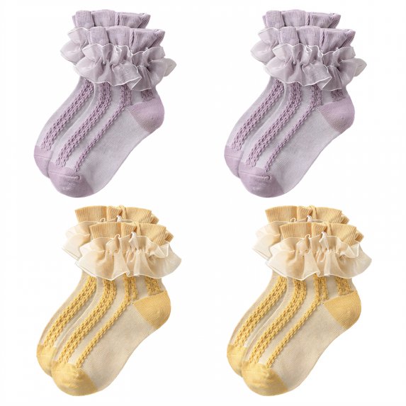 TELOLY 4Pairs Kids Socks,4-6 Years Old Ruffle Socks,Breathable & Sweat-Wicking Lace Socks,Combination2
