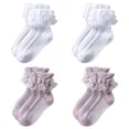 thumbnail image 1 of TELOLY 4Pairs Kids Socks,4-6 Years Old Ruffle Socks,Plain Style Lace Socks,Combination1, 1 of 7