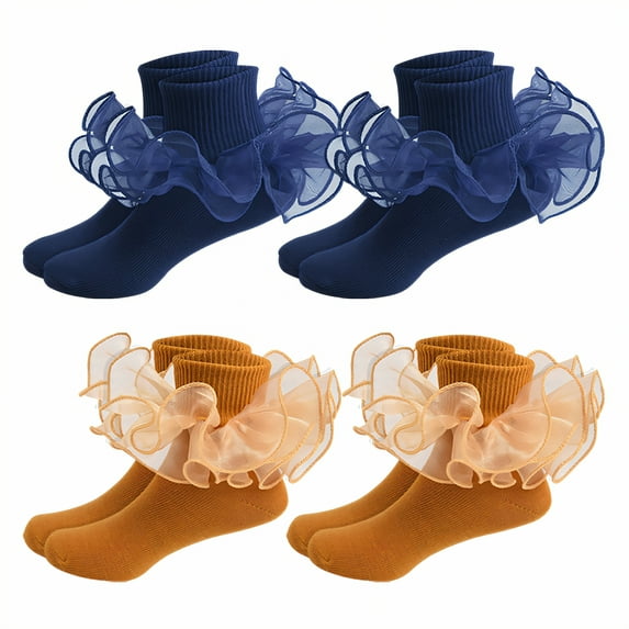 TELOLY 4Pairs Kids Socks,4-6 Years Old Ruffle Socks,Solid Color Lace Socks,Style3,15-18Cm