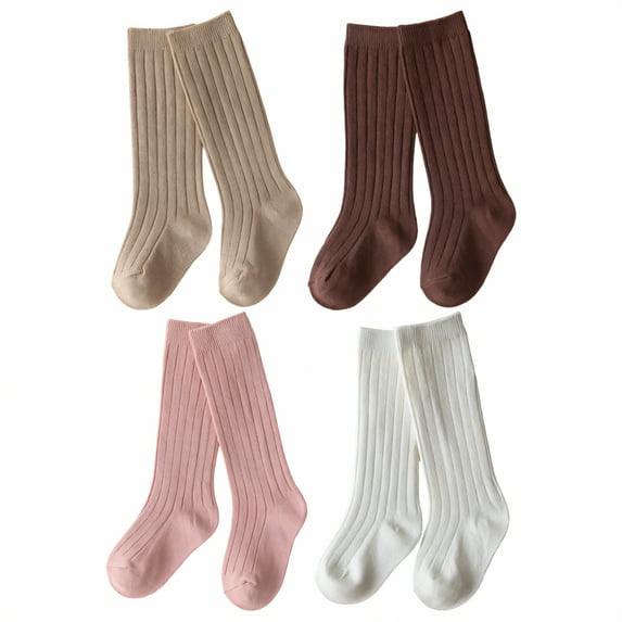 TELOLY 4Pairs Kids Socks,6-12 Months Girl Socks,Double-Needle Ribs Tube Socks,Combination1