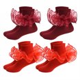 thumbnail image 1 of TELOLY 4Pairs Kids Socks,6-8 Years Old Ruffle Socks,3D Anti-Slip Heel Design Lace Socks,Style1,18-20Cm, 1 of 1