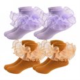 thumbnail image 1 of TELOLY 4Pairs Kids Socks,6-8 Years Old Ruffle Socks,Lace Trim Lace Socks,Combination3, 1 of 1