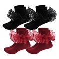 thumbnail image 1 of TELOLY 4Pairs Kids Socks,6-8 Years Old Ruffle Socks,Lace Trim Lace Socks,Combination3, 1 of 1