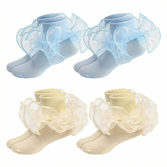 TELOLY 4Pairs Kids Socks,6-8 Years Old Ruffle Socks,Thin Cotton Socks Lace Socks,Style3,18-20Cm