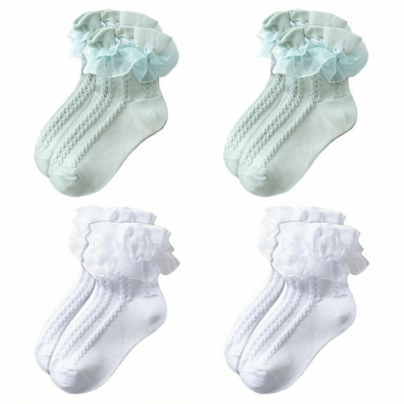 TELOLY 4Pairs Kids Socks,Age 10+ Ruffle Socks,Girly Elegance Lace Cuff Lace Socks,Combination3
