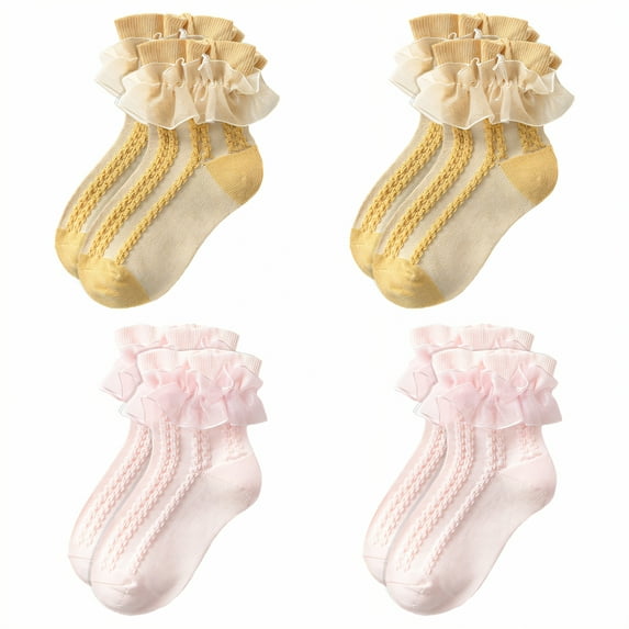 TELOLY 4Pairs Kids Socks,Age 10+ Ruffle Socks,Lace Trim Lace Socks,Combination3