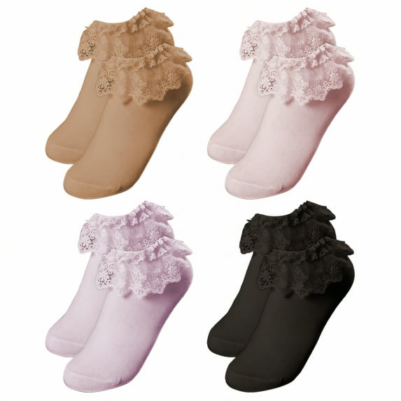 TELOLY 4Pairs Kids Socks,Autumn Season Ruffle Socks,Lace Trim Lace Socks,Combination2