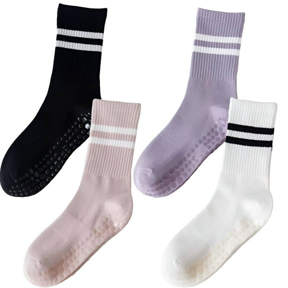 TELOLY 4Pairs Pilates Socks,Ankle Protection Comfort Grip Socks,No-Slip Secure Fit Pilates Socks with Grips for Women,Multicolor1