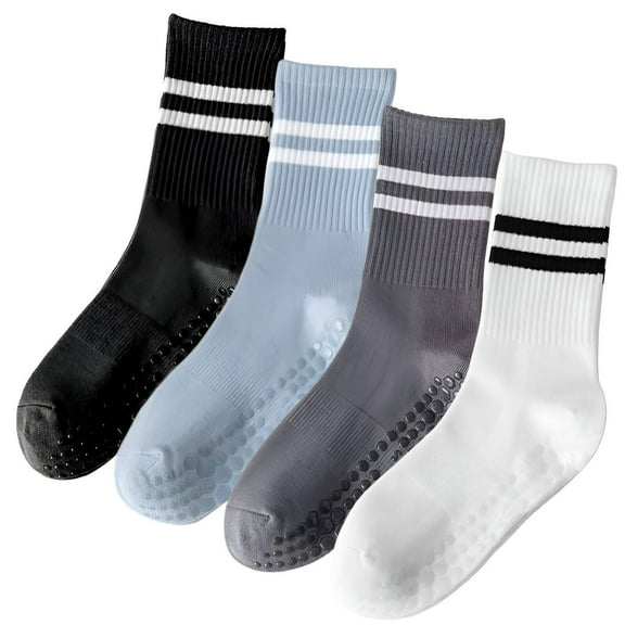 TELOLY 4Pairs Pilates Socks,Arch Support Design Pilates Socks with Grips for Women,Stabilizes Foot Movement and Absorbs Shock Cute Pilates Grip Socks,Style1