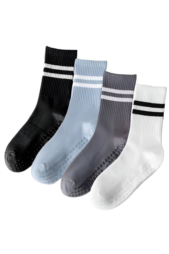 4Pairs Pilates Socks,Arch Support Design Pilates Socks with Grips for Women,Stabilizes Foot Movement and Absorbs Shock Cute Pilates Grip Socks,Style1