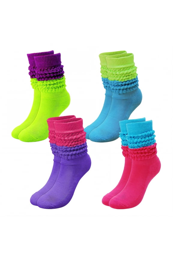 4Pairs Slouchy Socks for Women,Shaping, Sweat-Wicking, Anti-Friction Boot Socks for Women,Japanese Style Socks Scrunch Socks Women,Combination1