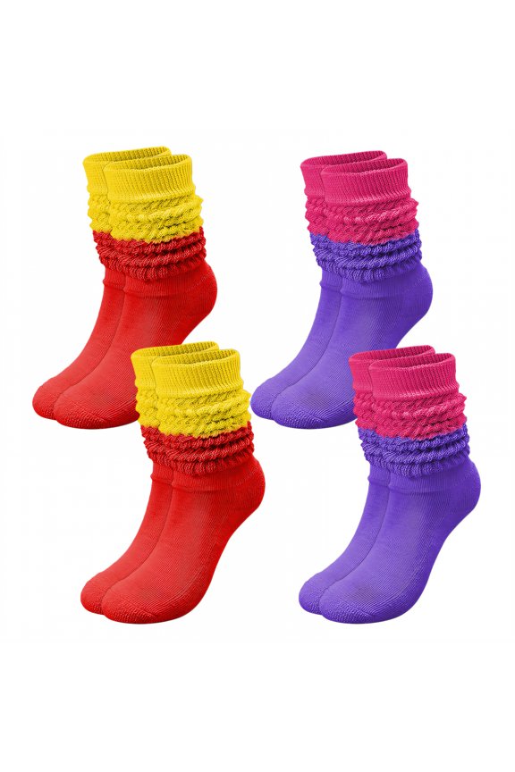 4Pairs Slouchy Socks for Women,Multi-Color Bubble Socks Boot Socks for Women,Color Block Design Scrunch Socks Women,Combination2