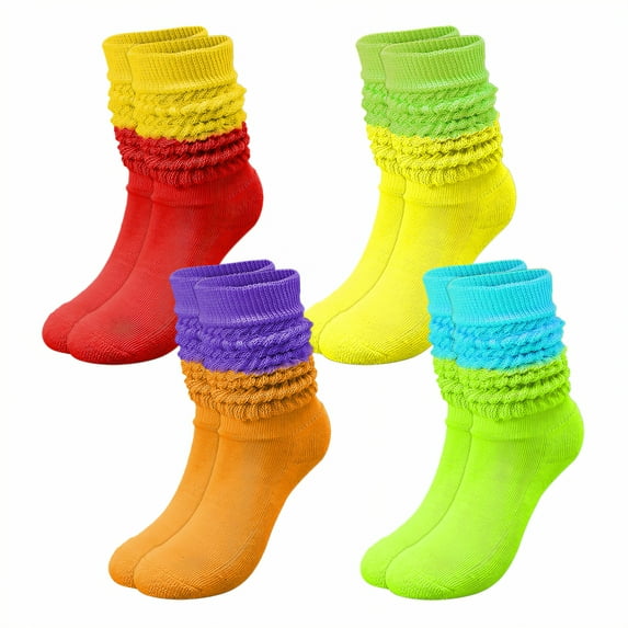 TELOLY 4Pairs Slouchy Socks for Women,No Squeeze, No Deformation Boot Socks for Women,Color Block Design Scrunch Socks Women,Combination3