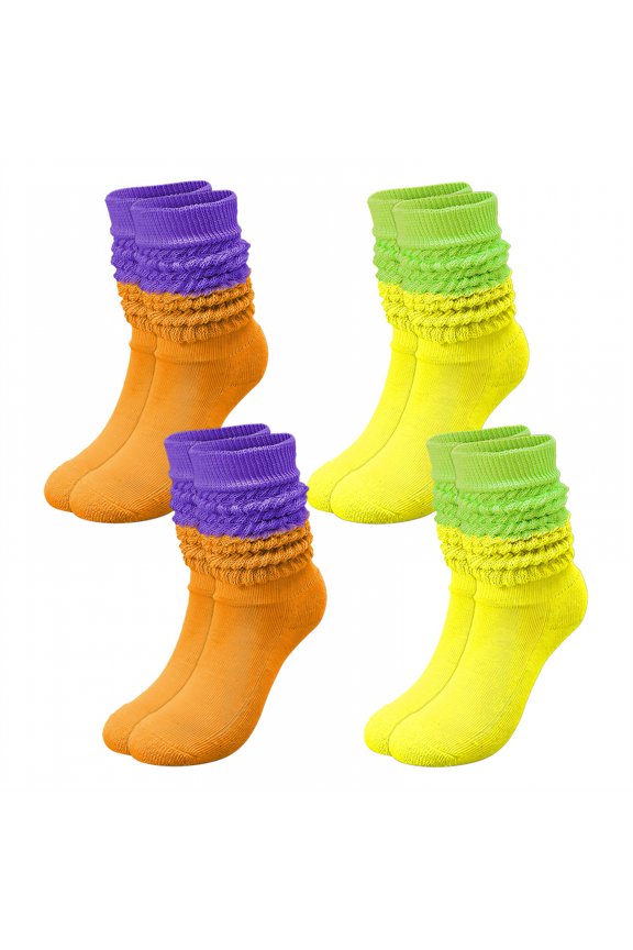 4Pairs Slouchy Socks for Women,No Squeeze, No Deformation Boot Socks for Women,Color Block Design Scrunch Socks Women,Combination3