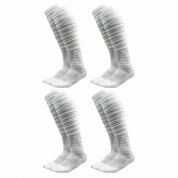 TELOLY 4Pairs Soccer Socks,Unisex Fit Baseball Socks,Pro Sport Socks Knee High Socks,White