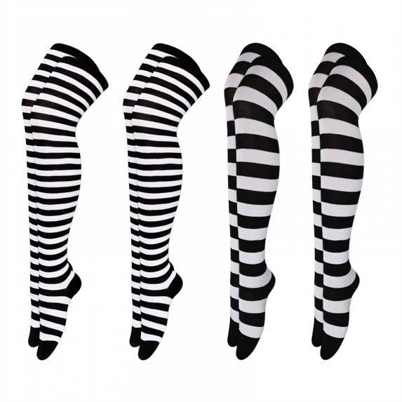 TELOLY 4Pairs Thigh High Socks,All-Season Wear Thigh High Socks for Women,Adult Socks Long Socks for Women,Combination1