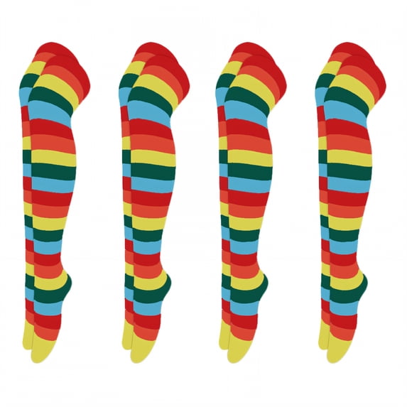 TELOLY 4Pairs Thigh High Socks,Color Stripe Band Thigh High Socks for Women,Knee-High Socks Long Socks for Women,Combination3