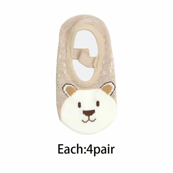 TELOLY 4Pairs Toddler Socks,Comfortable Walking Socks Toddler Socks 2T-3T,Sole Anti-Slip Particles Baby Socks,Style1