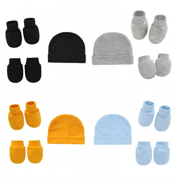 TELOLY 4 Pairs Baby Mittens,Foot Cover and Hat Mittens for Newborn Baby Boy,Newborn Mittens,Style1