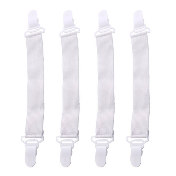 TELOLY 4Pcs Bed Frame Elasticity Smooth Surface Bedding Fasteners Adjustable Elasticity Bed Sheet Belt,White