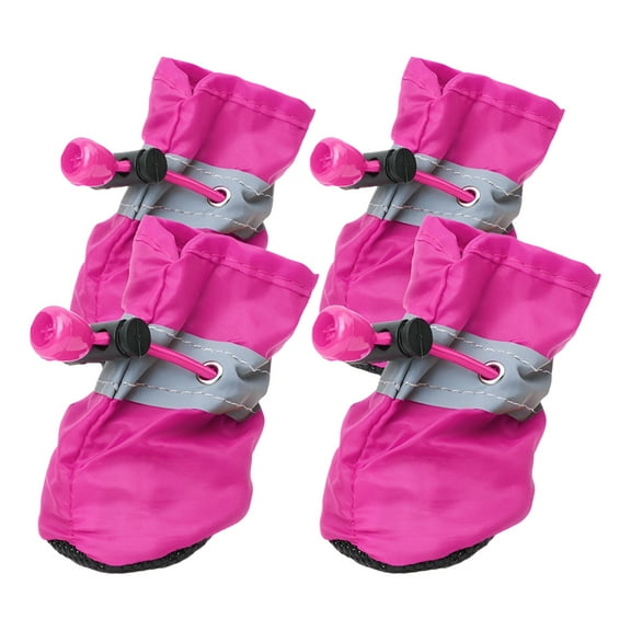 TELOLY 4Pcs Dog Shoes,Weatherproof Design Dog Boots,Comfortable Dog Rain Boots,Rose Red,4.5*3.7cm
