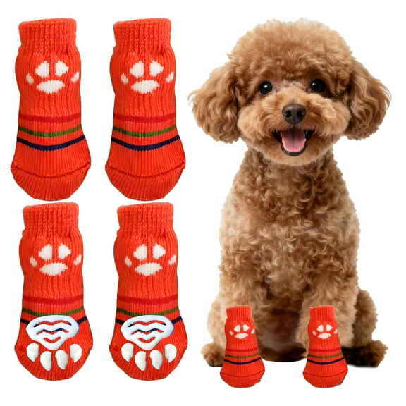 TELOLY 4Pcs Dog Socks,0 Paw Socks,For Small Medium Pets Dogs Dog Socks to Prevent Licking Paws,Orange