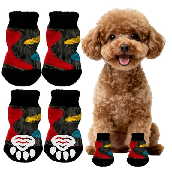 TELOLY 4Pcs Dog Socks,Elastic Cotton Paw Socks,Dog Clothes for Hardwood Floors,Black2