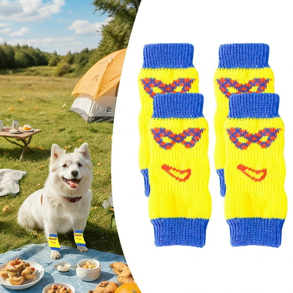 TELOLY 4Pcs Dog Socks,Joint Sport Protection Dog Paw Protector,Knitted Craft Dog Socks to Prevent Licking Paws,Yellow2