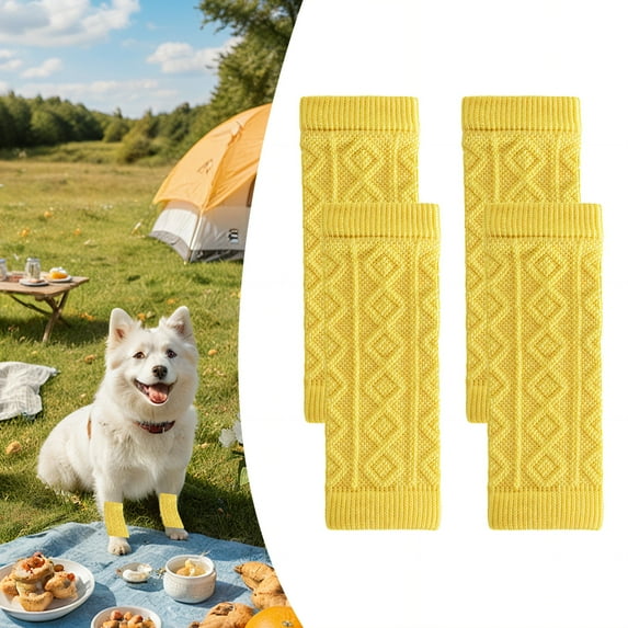 TELOLY 4Pcs Dog Socks,Joint Sport Protection Dog Socks to Prevent Licking Paws,Cotton Non Slip Dog Booties and Paw Protectors,Yellow1