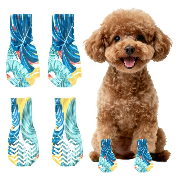 TELOLY 4Pcs Dog Socks,Light Cotton Warm Paw Socks,Pet Safety Dog Socks to Prevent Licking Paws,Blue