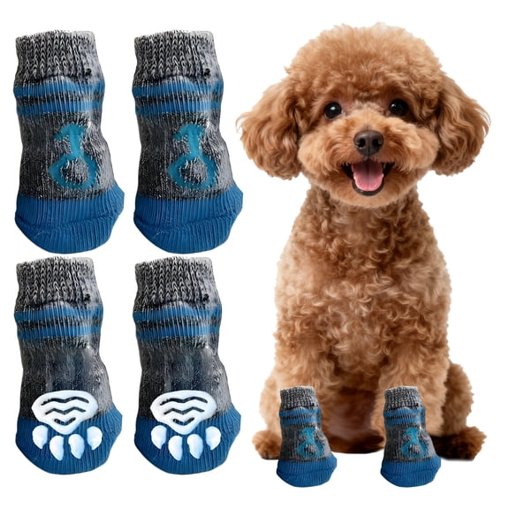 AOMRCOL 4 Pcs Dog Socks with Grippers for Senior Dogs, Blue, Size L, Paw Protectors