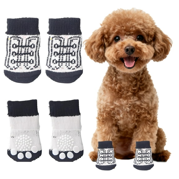 TELOLY 4Pcs Dog Socks,Shoelace Pattern Dog Clothes for Small Dogs,Elastic Paw Cover Dog Socks to Prevent Licking Paws,White