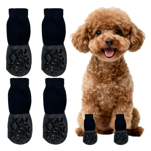 TELOLY 4Pcs Dog Socks,Soft Cotton Dog Clothes,Paw Pad Guard Dog Socks to Prevent Licking Paws,Gray