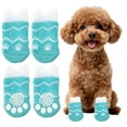 thumbnail image 1 of TELOLY 4Pcs Dog Socks,Soft Cotton Knit Dog Paw Protector,For Small Medium Pets Dogs Dog Socks to Prevent Licking Paws,Green, 1 of 7