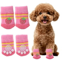 TELOLY 4Pcs Dog Socks,Strawberry Pattern Paw Socks,Paw Fit Dog Socks to Prevent Licking Paws,Pink1