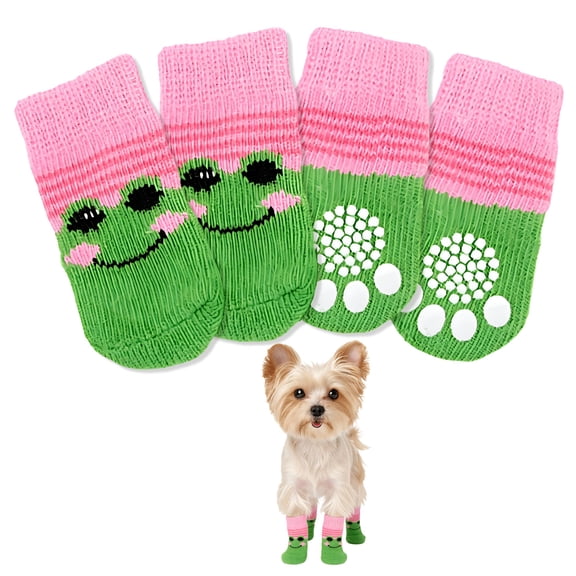 GASTROPOD 4Pcs Anti-Slip Socks for Small Dog,Rubber Sole Paw Socks for Hardwood,S