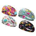 thumbnail image 1 of TELOLY 4Pcs Sweat Band,80s Retro Print Headbands,Polyester Head Bands for Women, 1 of 7