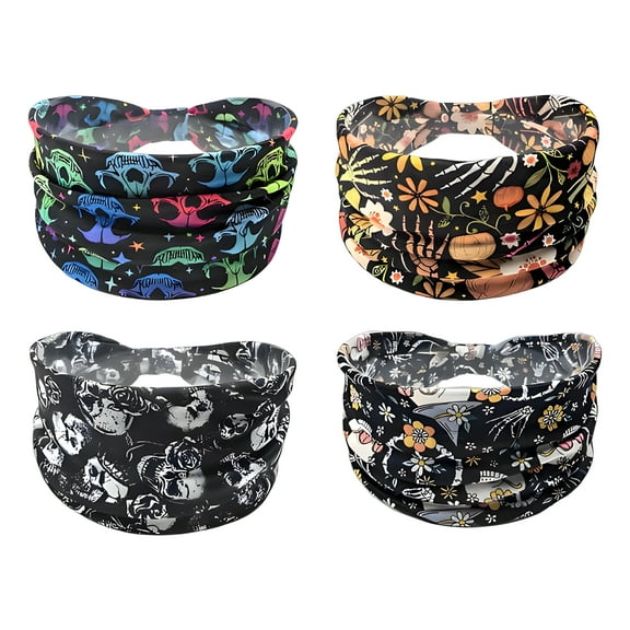 TELOLY 4Pcs Sweat Band,Halloween Theme Headbands,100% Cotton Fabric Head Bands for Women's Hair