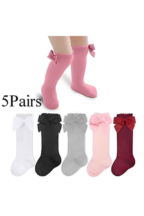 5 Pack Baby Girls Knee High Socks Long Bow Socks for Baby Girls, Multicolor, (3-5Year)