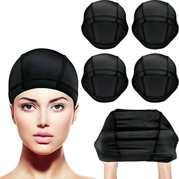 TELOLY 5 Pack Dome Caps Stretchable Wig Cap Spandex Dome Wig Caps For Men Women (Clear Black)