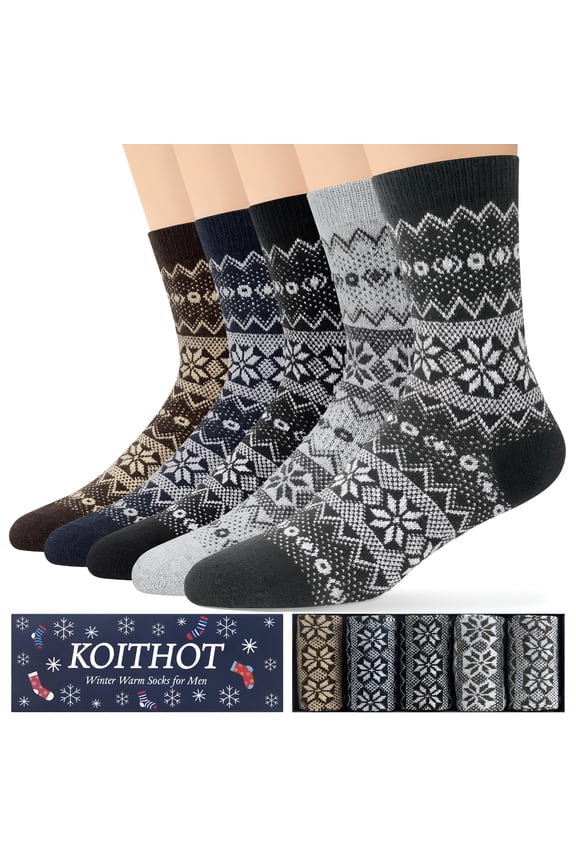 5 Pack Wool Socks for Men Thermal Winter Thick Crew Socks Vintage Design Men Socks Gift Pack