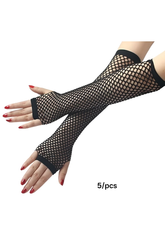 5 Pair High Elastic Fishnet Gloves Arm Cover Nylon Elbow Length Half Finger Mesh Gloves Costume Accessory Fishnet Sleeves