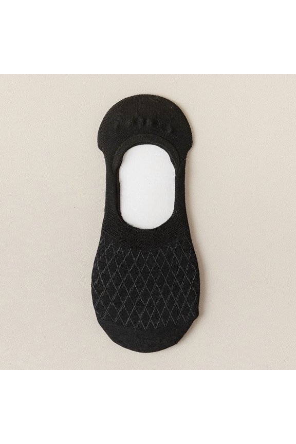 5 Pairs Black Pattern No-Show Liner Socks, Non-Slip Silicone Heel Footies, Thin Breathable Summer Low Cut Socks Clothing Apparel Fashion Wear Casual