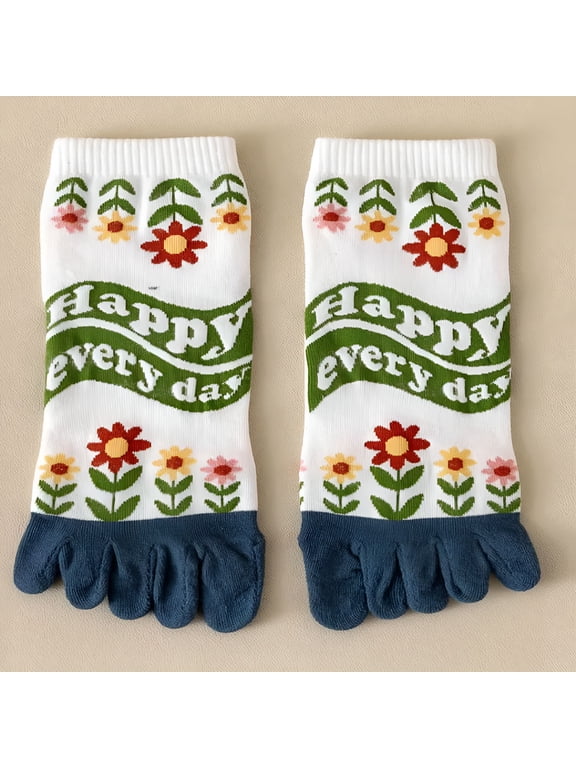 5 Pairs Cartoon Cute Women Toe Socks with Separate Fingers Cotton Mid Tube Five Finger Socks Sports Yoga Spring Summer