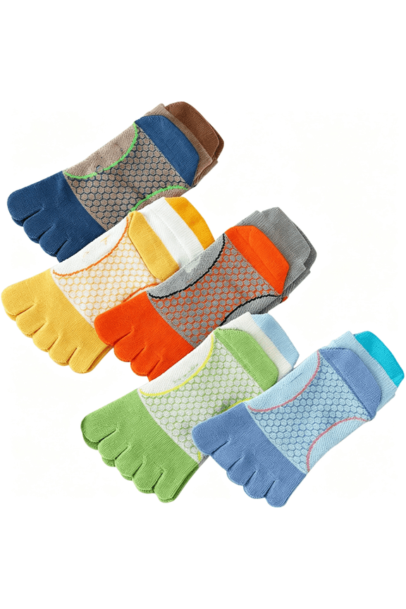 5 Pairs Cotton Five Finger Toe Socks Athletic Running Mesh Crew Ankle Socks for Kids Girls Boys 3-12 Year Kids Toe Socks