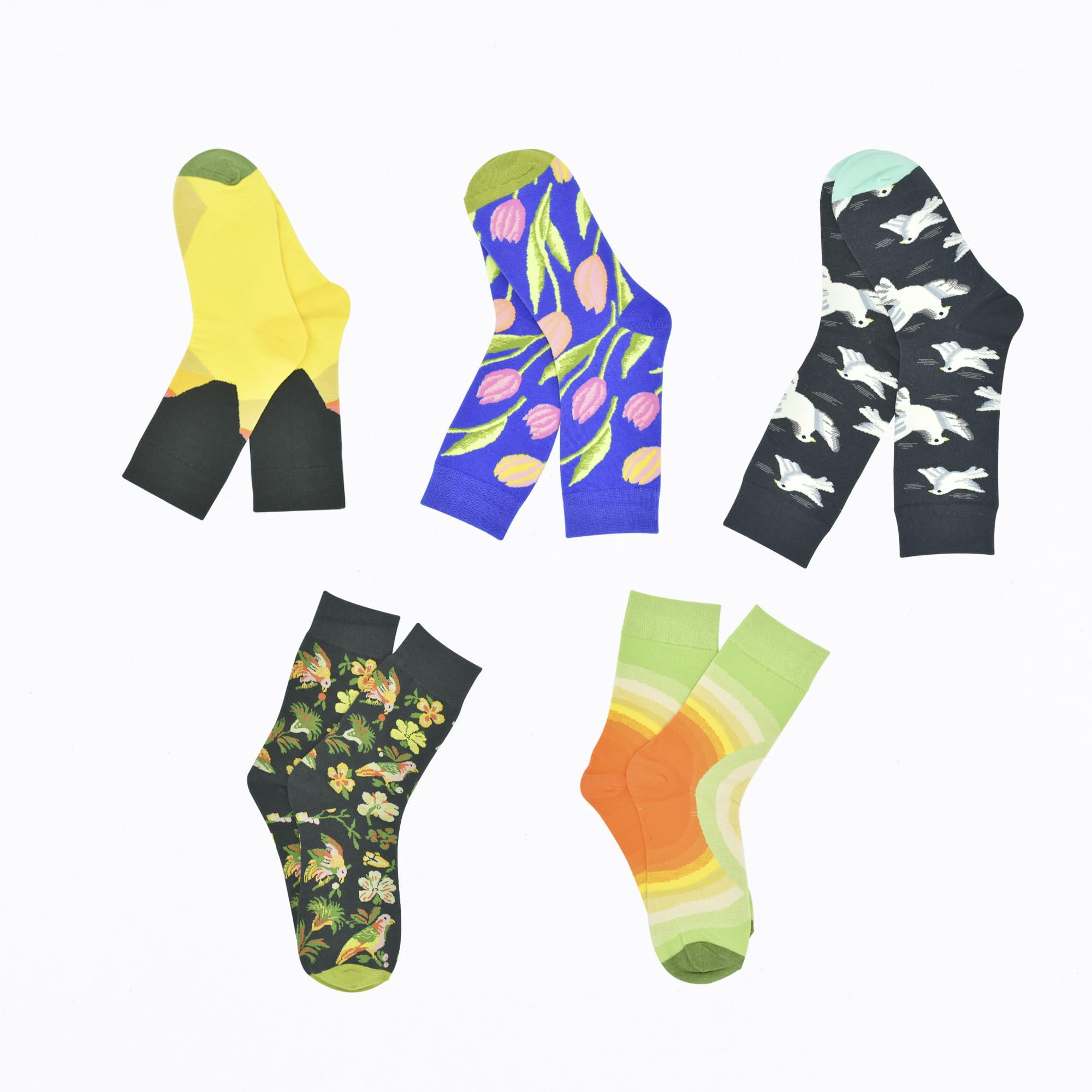 TELOLY 5 Pairs Crew Socks,Fun Socks with Vibrant Patterns for Work Hiking Running,Cute Socks for Women,Multicolor