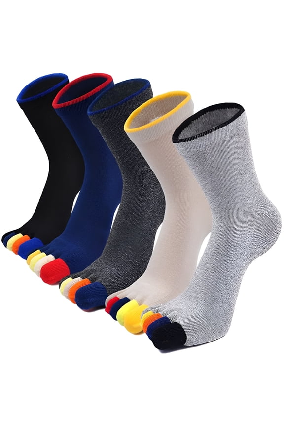 5 Pairs Men's Cotton Toe Socks, Breathable 5 Finger Quarter Ankle Athletic Running Socks, Size 10-13