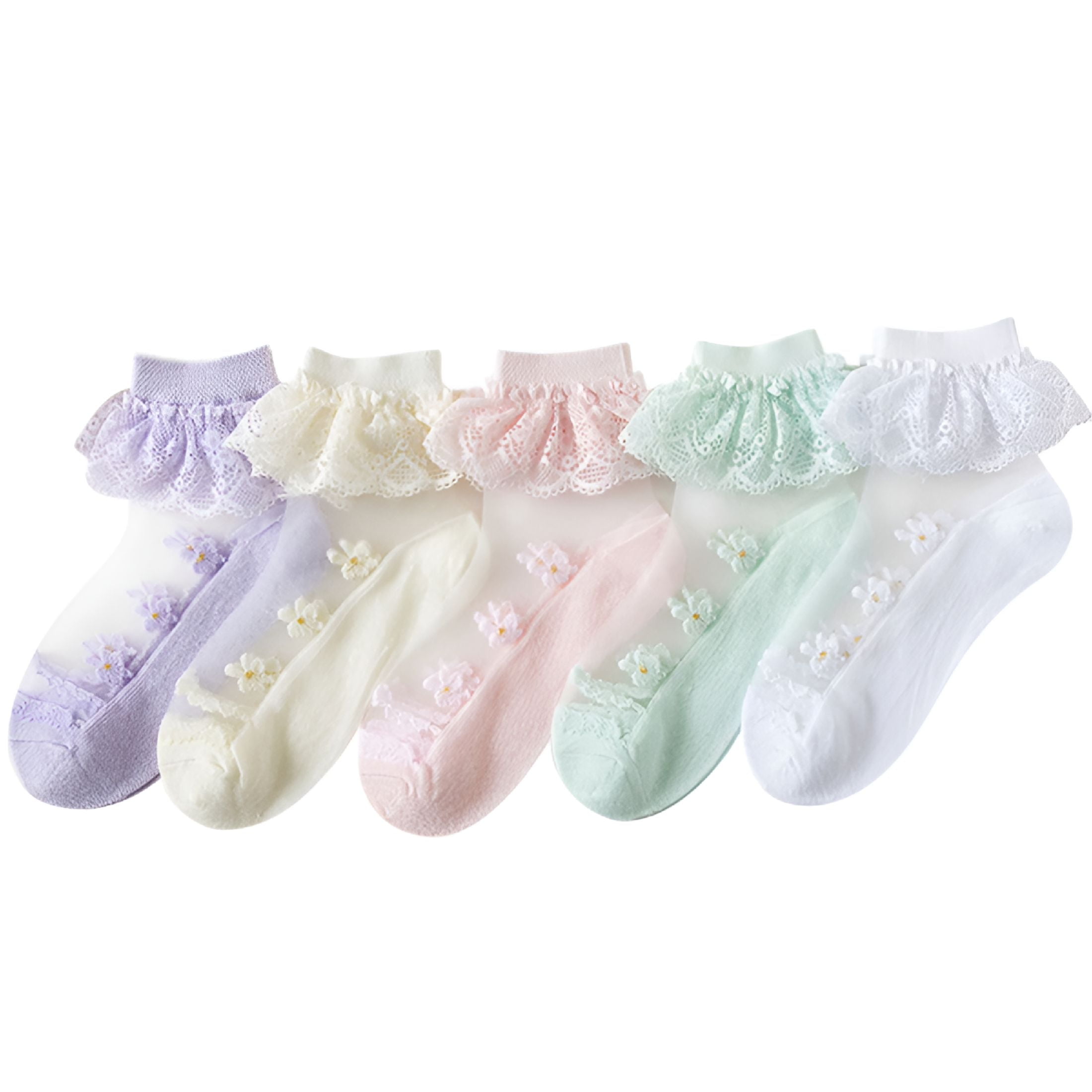 TELOLY 5 Pairs Ruffle Frilly Socks Toddler Girls Princess Cotton Frilly ...